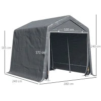 Tendone Garage per Auto, Moto e Attrezzi in Metallo e Tessuto PE, 280x240x240cm, Grigio