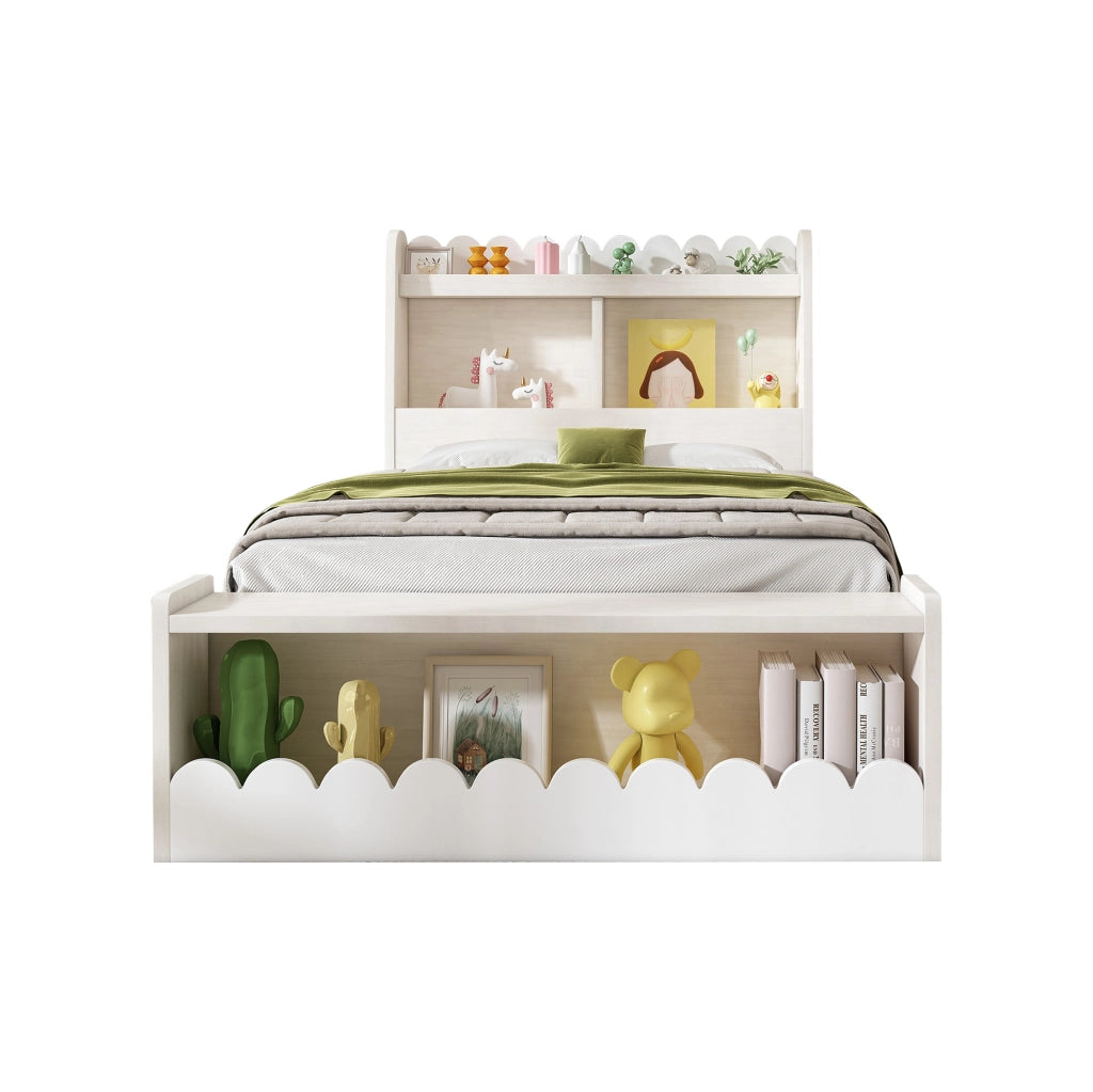 Letto Singolo Contenitore con Cassetti, Rete a Doghe e Scaffale ¨C MINIMAL ¨C Legno Bianco Rovere 90x190
