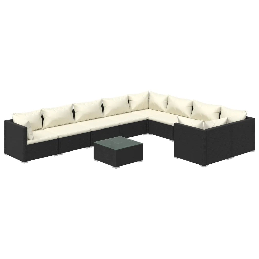 Set Divani da Giardino 10 pz con Cuscini in Polyrattan Nero cod mxl 39472