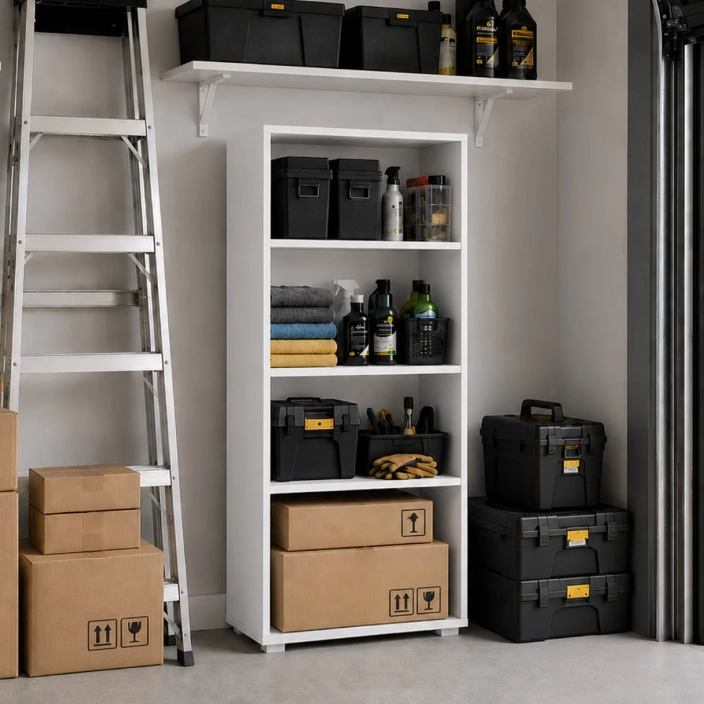 Libreria Bianca Salvaspazio con 3 Ripiani Regolabili | Scaffale Moderno Porta Libri e Raccoglitori | Mobile Libreria Verticale per Soggiorno, Ufficio e Studio 60x30x130 cm