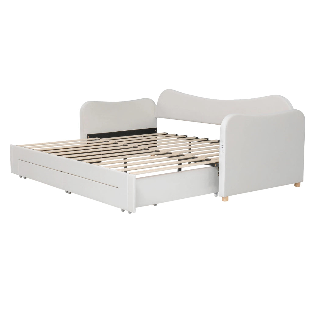 DESMIU Divano letto 90 × 200 cm estensibile a 180 × 200 cm con 2 cassetti, USB e Type-C, senza materasso, beige in velluto