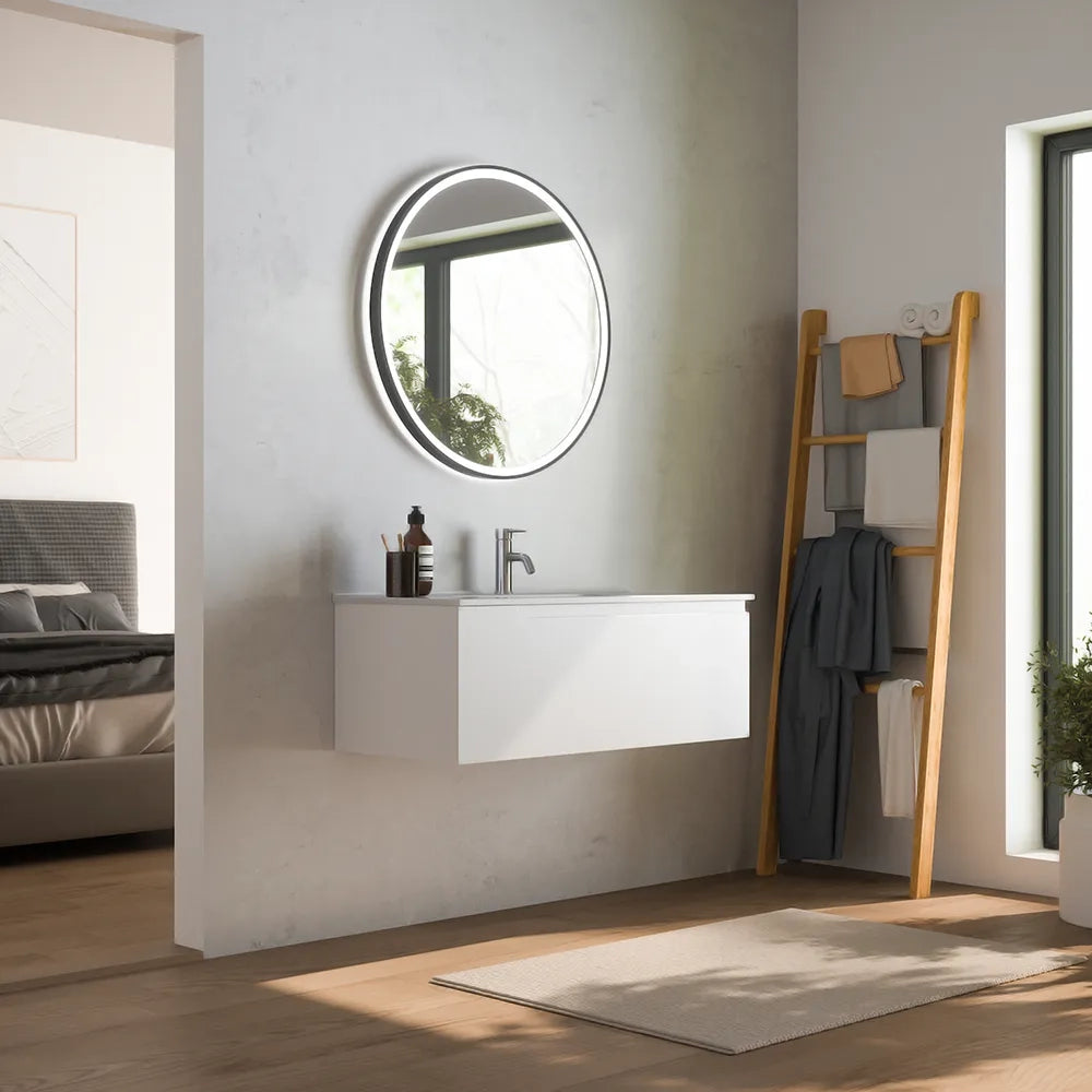 Mobile bagno sospeso 60 cm un cassetto bianco opaco con lavabo | Ardenne