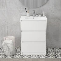 kleankin Mobiletto Bagno a 2 Cassetti in Truciolato con Lavabo in Ceramica Sintetica, 61x37x88 cm, Bianco