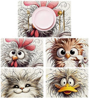 Set di piatti per animali da 4 pezzi - Lavabile - Antiscivolo - Lino - 45 x 30 cm - Stampato digitale HD - Piatti per piatti