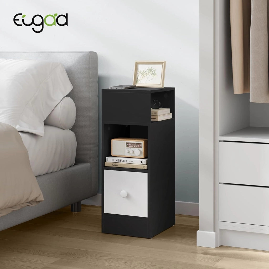 Set di 2 Comodino Stretto, Comodino con 2 Scomparti a Giorno e Cassetto, Tavolino da Notte 25x30x66cm, Mobile Salvaspazio per Camera da Letto, Soggiorno, in Truciolato, Rovere, 0010CTG-2