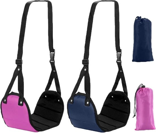 Supporto per piedi per viaggi aereo 2 pezzi - Banca per piedi appesa per viaggi con borsa a tracolla (rosa/blu)