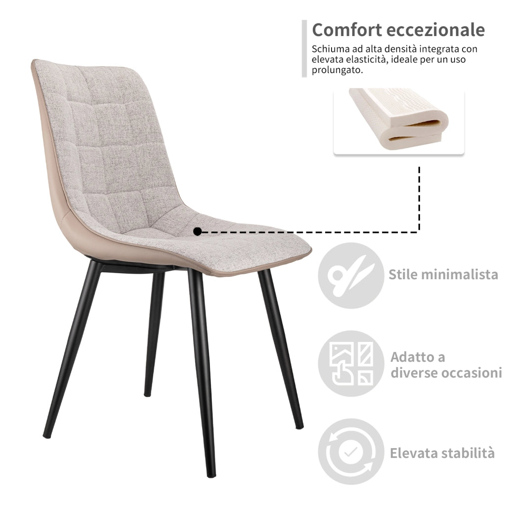 Sedie da Pranzo Imbottite ¨C MINIMAL ¨C Set 2 Pezzi, Metallo, Tessuto e Similpelle