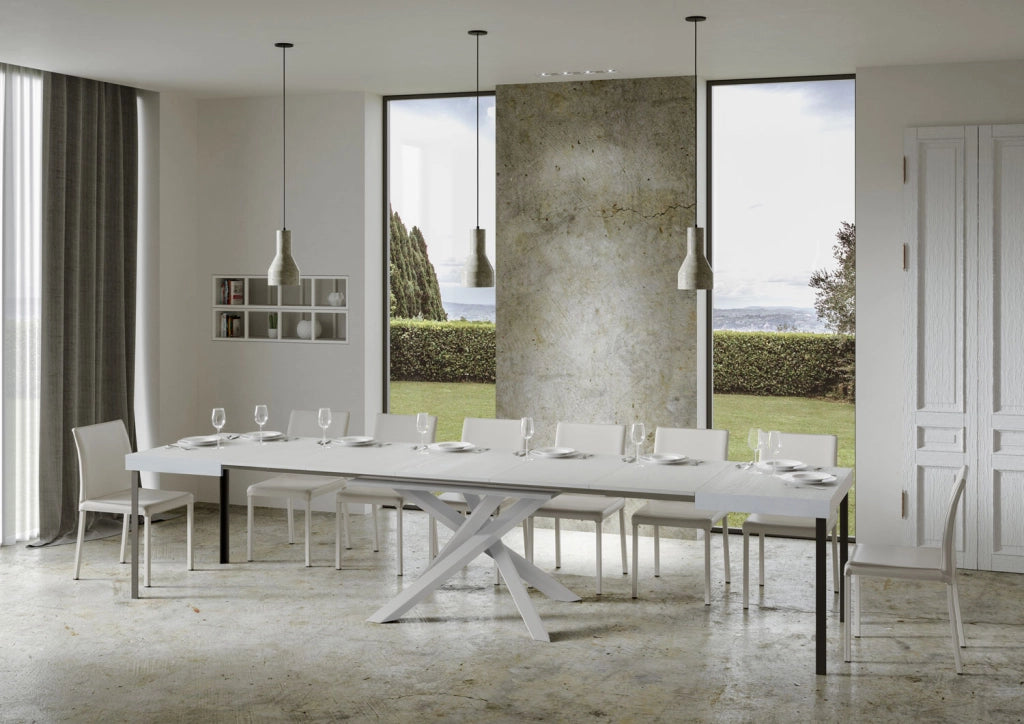 Tavolo allungabile 90x140/400 cm Volta bianco frassino telaio bianco