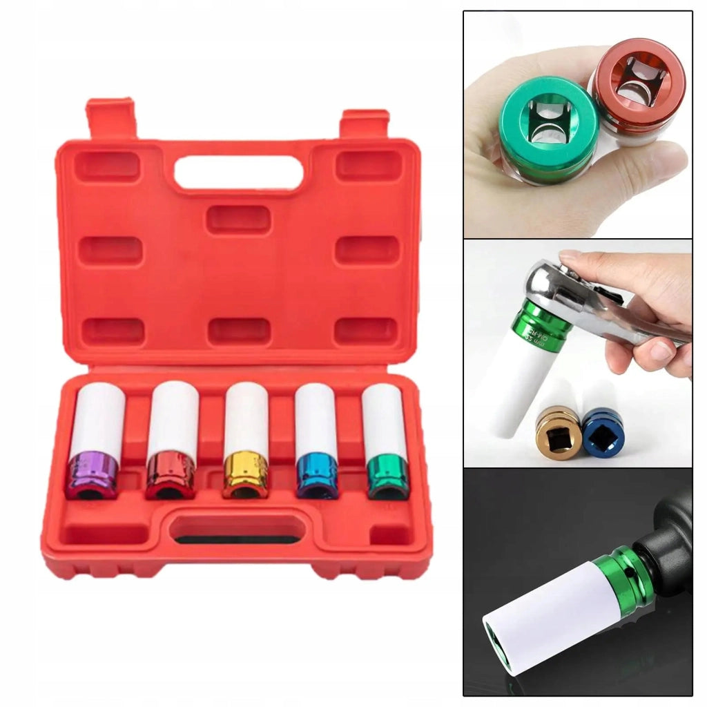 Set di Bussole a Impatto 1/2" – Acciaio CrV, Protezione Cerchi | Misure: 15-22 mm, Lunghezza 79 mm | Valigetta Inclusa