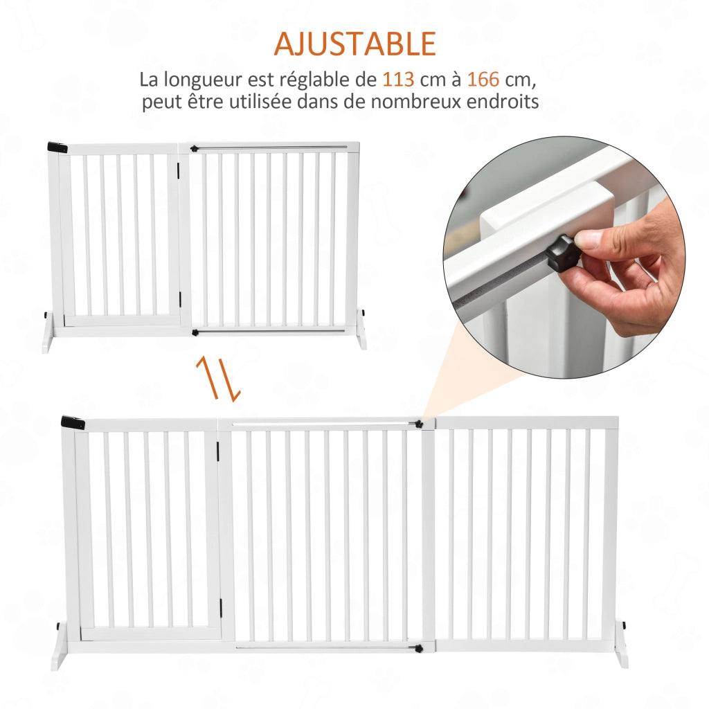 Barriera per cani autoportante regolabile con porta ¨C zephmum ¨C 113-166x36x71 cm pino bianco