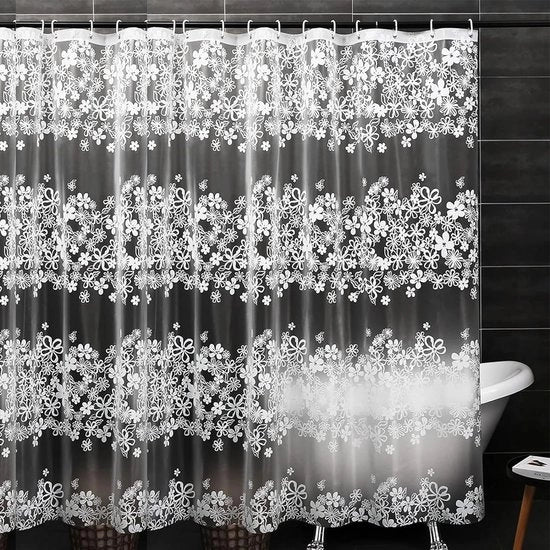Douchegordino resistente alla muffa, 180 x 200 cm, con 12 anelli di sostegno, 3D fiorito, impermeabile, antibatterico per vasca da bagno
