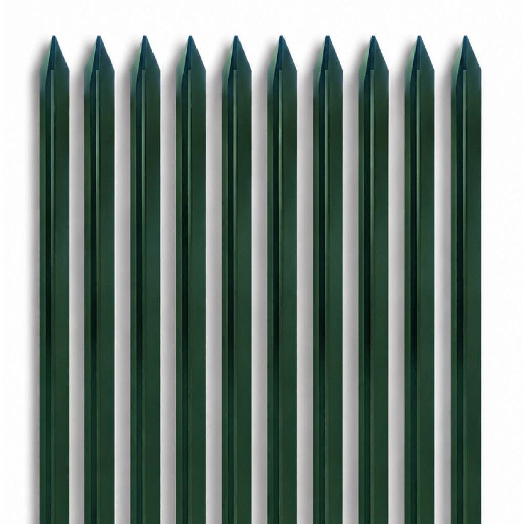 Pali per Recinzione in Acciaio Verde con Rivestimento PVC – Paletti a T con Punta Appuntita e Fori per Fissaggio Rete Metallica da Giardino, Orto e Recinti Esterni Resistenti alla Ruggine 10 Pezzi-180cm