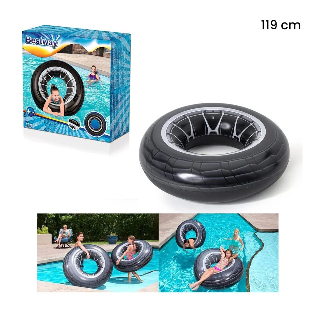Trade Shop - Ciambella Salvagente Gonfiabile Con Maniglie Forma Di Ruota Grande 119 Cm Gonfiabili 36102 -