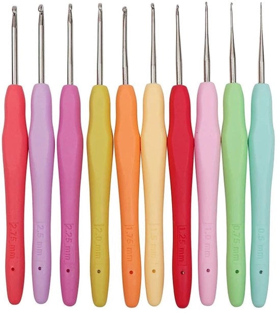 Set di Aghi da Maglia 10 Pezzi - Manico Ergonomico - Alluminio - Diverse Dimensioni 0,5-2,75 mm - Ideale per Principianti - Pomo Antiscivolo - Set di Aghi