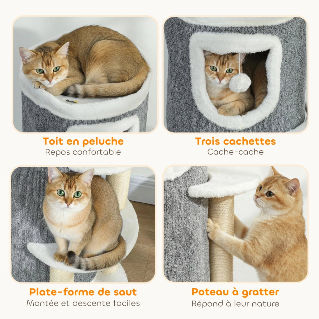Tiragraffi per gatti 4 livelli ¨C Xylo ¨C con sisal e peluche grigio 50x36x101cm