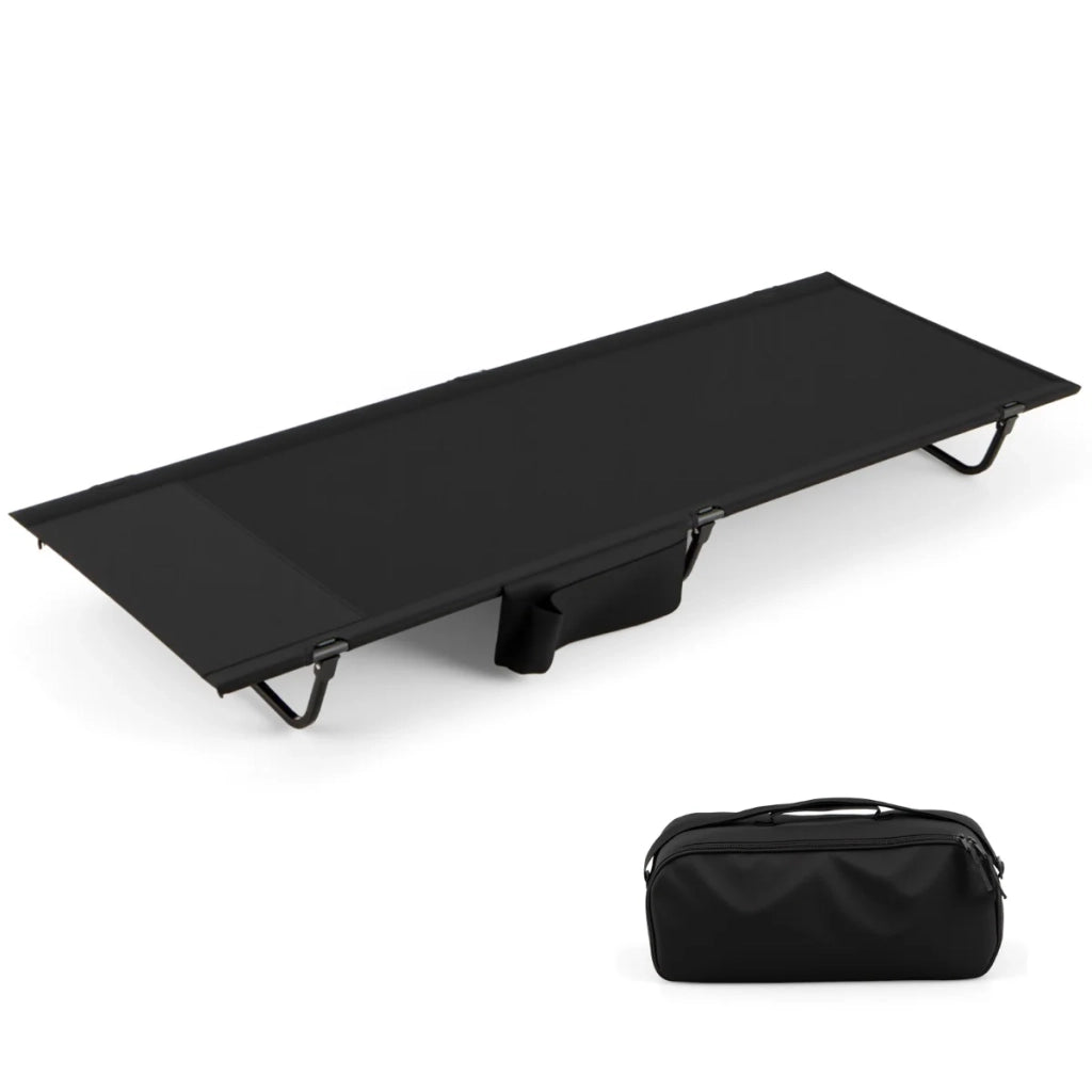 Letto da campeggio pieghevole 193 x 70 x 18 cm leggero con tasca portaoggetti comodo lega di alluminio nera 20_0012332