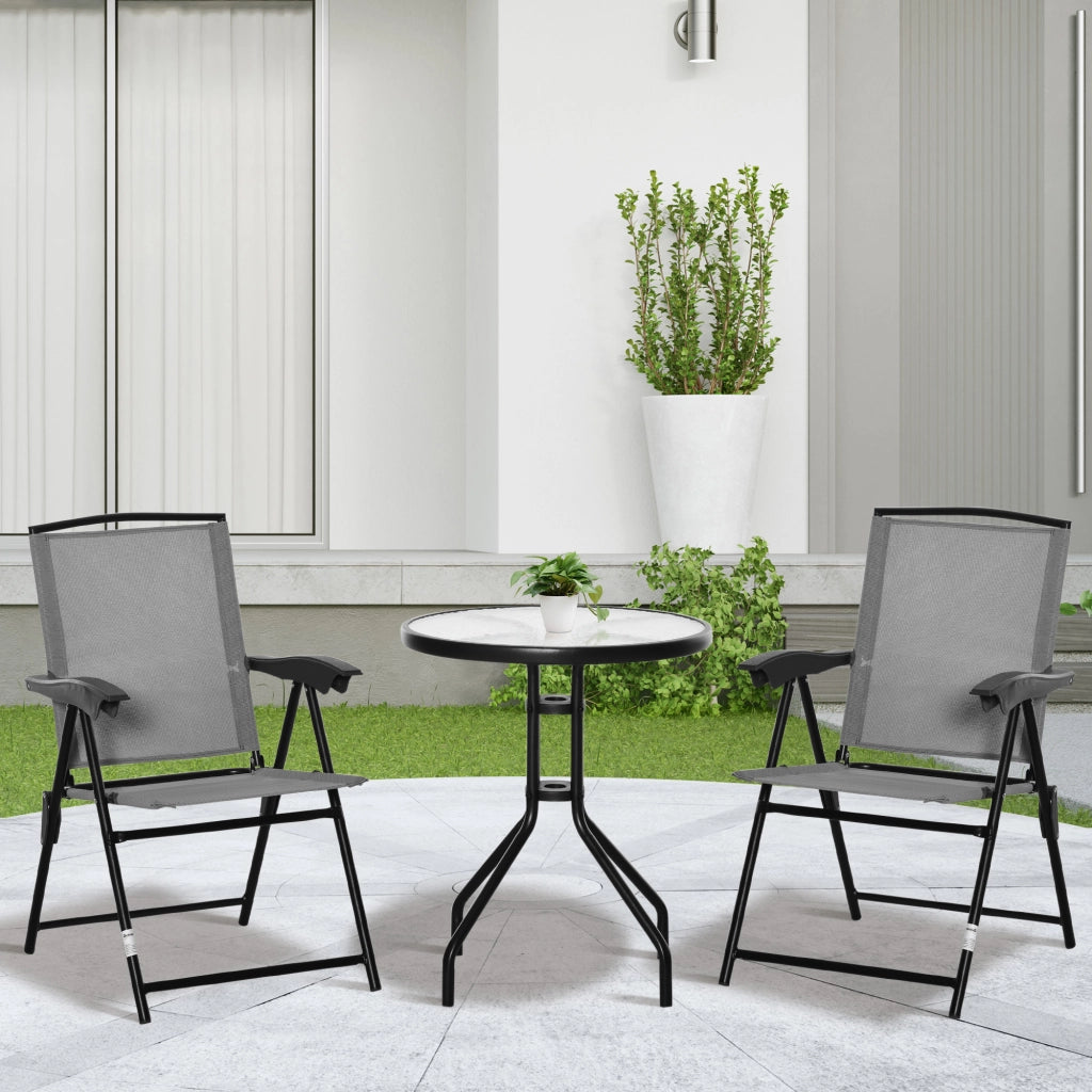 Set Giardino 3 Pezzi ¨C zephmum ¨C 2 Sedie Pieghevoli Grigie con Tavolo Rotondo Vetro