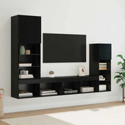 Mobile Porta TV a Muro 4 pz-Credenza per TV Rovere Nero Legno multistrato