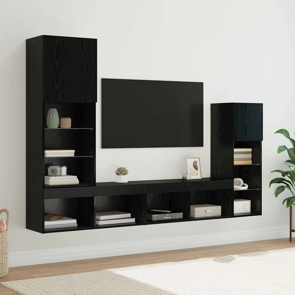 Mobile Porta TV a Muro 4 pz-Credenza per TV Rovere Nero Legno multistrato