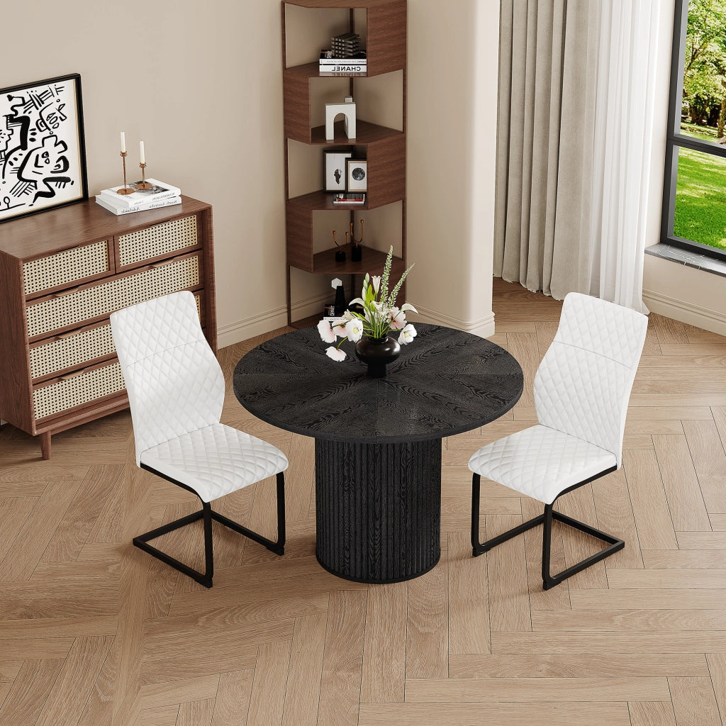 Tavolo da Pranzo Rotondo con 2 Sedie ¨C MINIMAL ¨C MDF Nero, Gambe Cilindriche, 100 cm