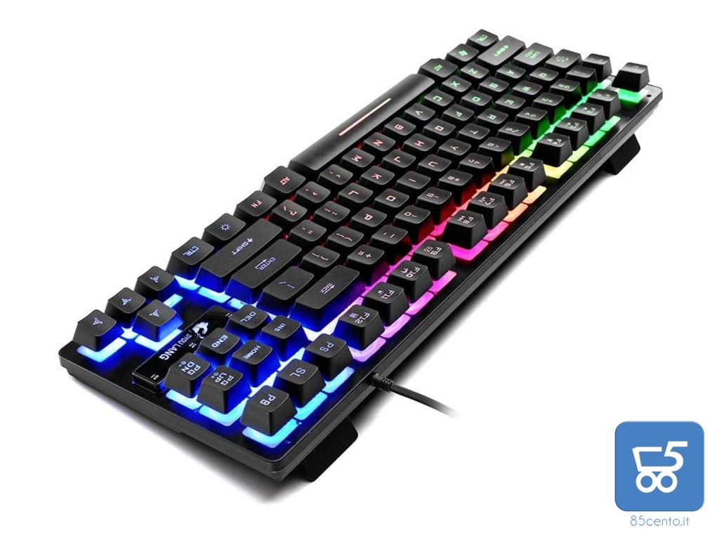 Tastiera Meccanica Cablata USB da Gaming Retroilluminata QUERTY 87 Tasti RGB K16 Layout inglese Fornita di Labels ITALIANI