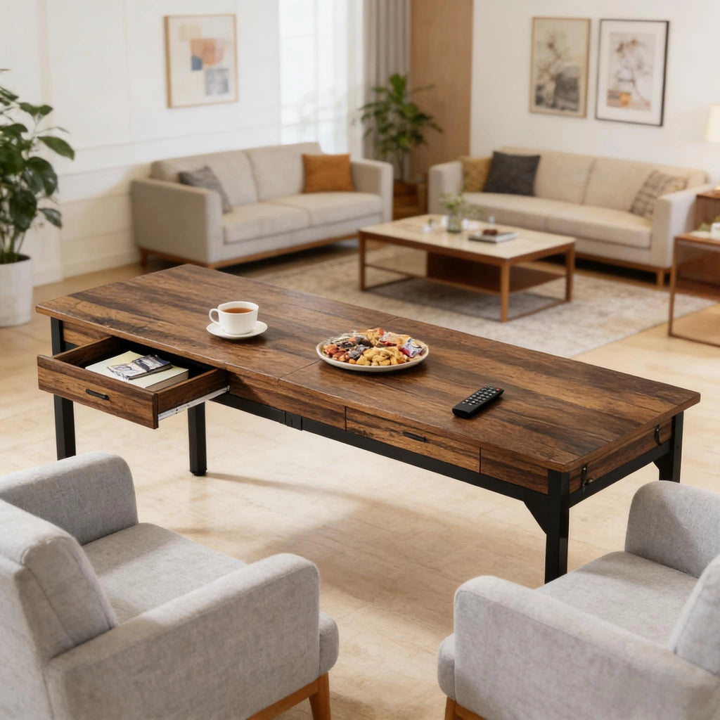 Scrivania lineare per 2 persone con 2 cassetti e 2 ganci stile rustico per ufficio in metallo e legno 200 × 60 × 82 cm