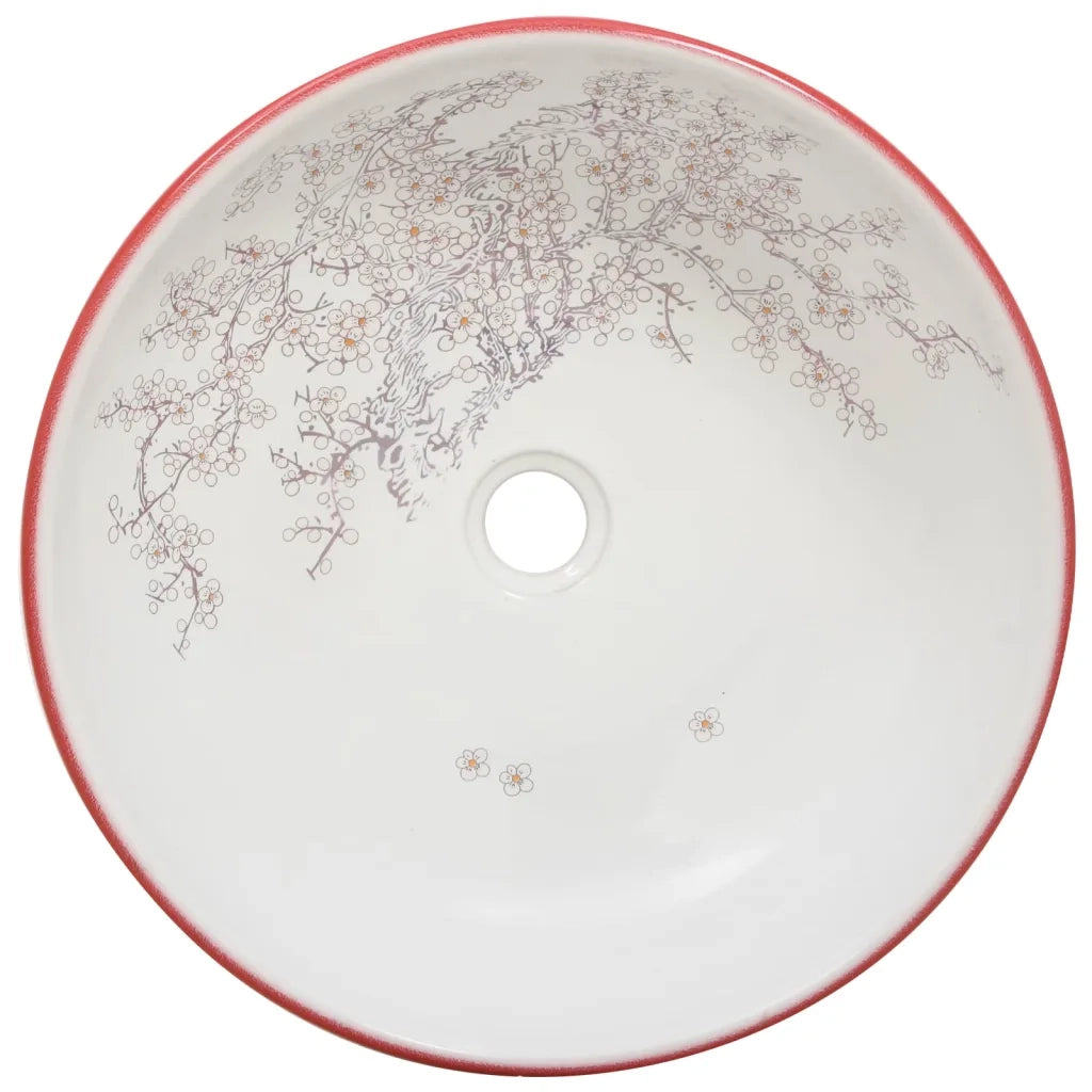 Lavabo da Appoggio Bianco e Rosso Rotondo Φ41x14 cm Ceramica 155052