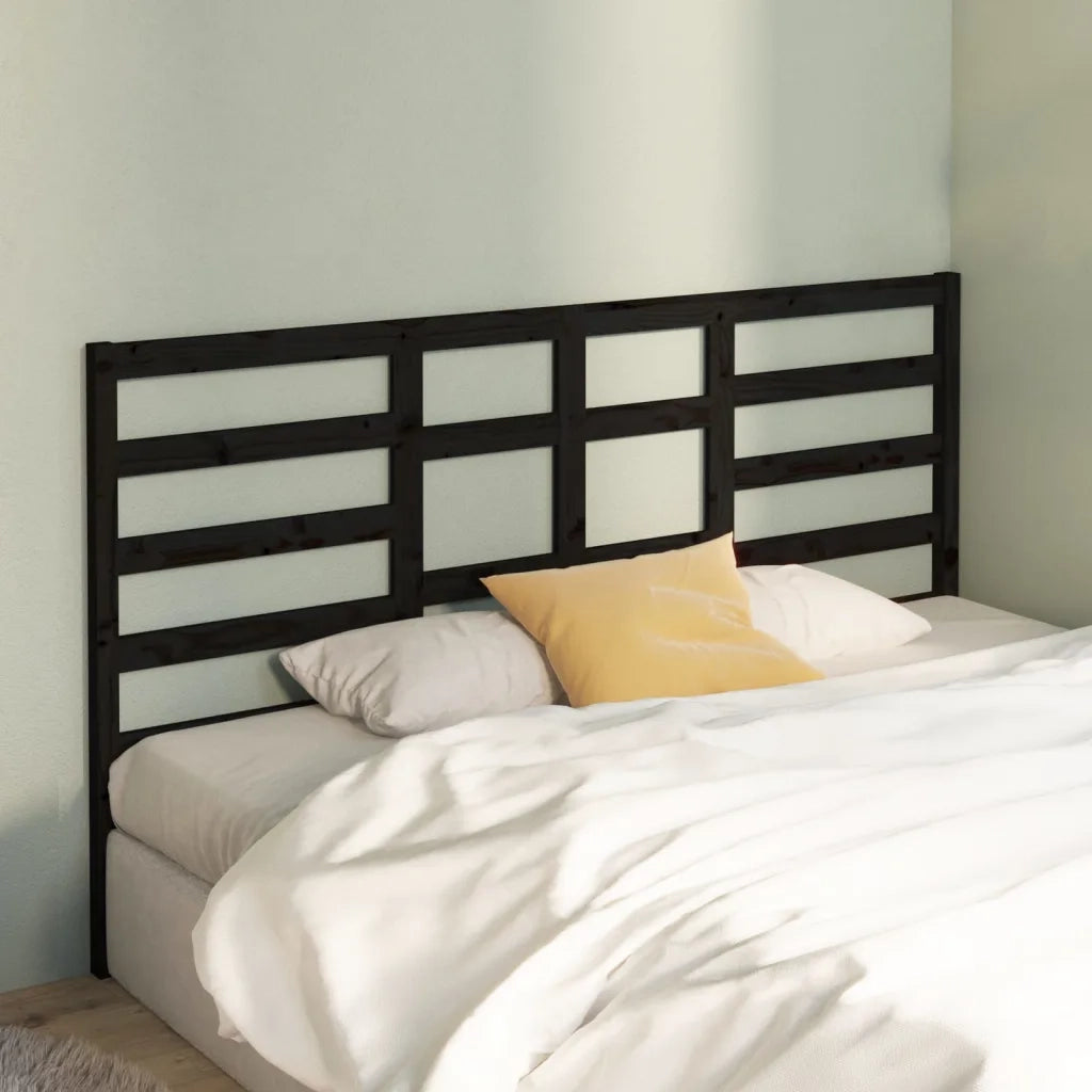 Testiera per Letto-Testata-Testiera Decorativa Nera 206x4x104 cm in Legno Massello di Pino