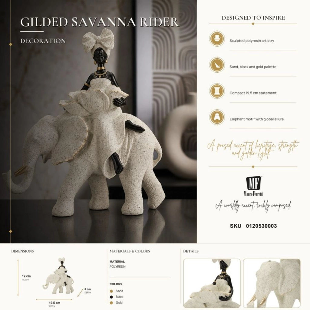 Scultura decorativa etnica donna su elefante in poliresina