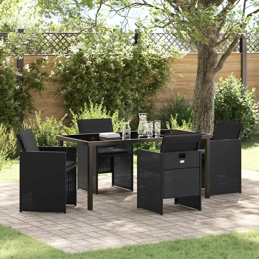 Set da Pranzo per Giardino con cuscino 5 pcs Nero polyrattan