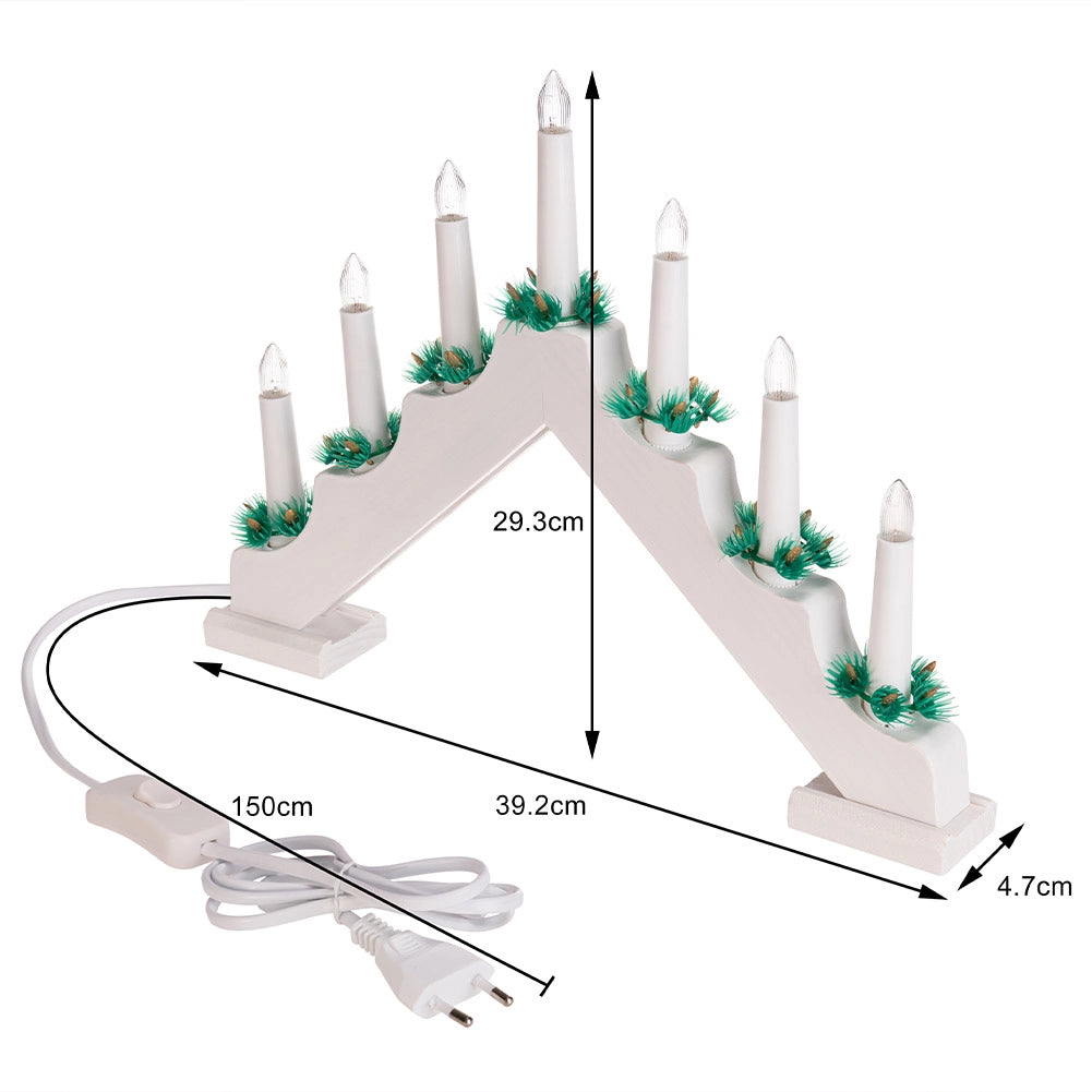 Candelabro Avvento Natalizio Elettrico Led 7 Candele di Natale Colore Bianco