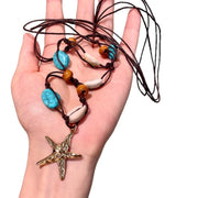 Collana lunga intrecciata multiuso in stile boh¨¦mien con stelle marine e conchiglie, realizzata con perline, stile etnico retr¨°.