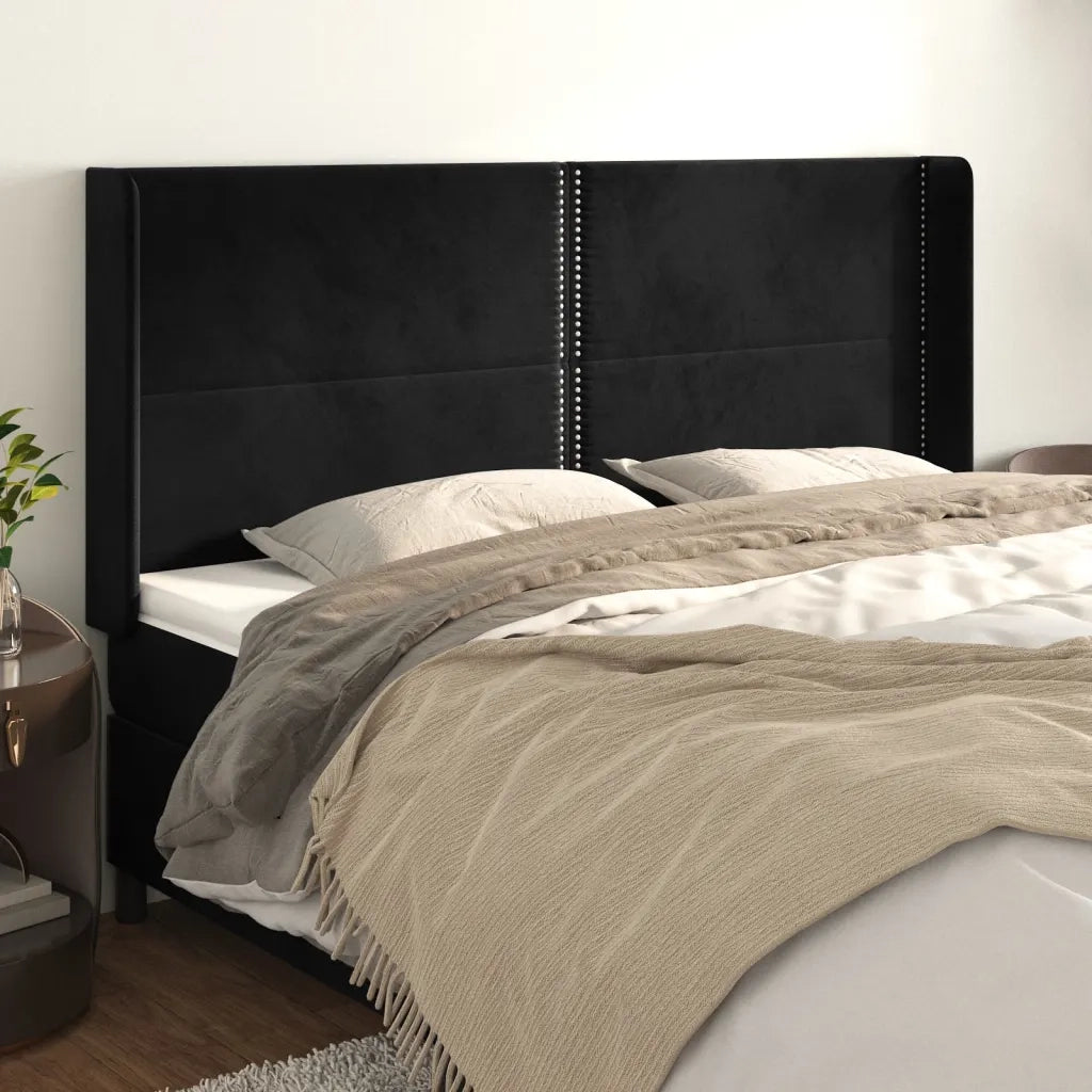 Testiera ad Orecchio-Testata con Orecchie Nera 203x16x118/128 cm in Velluto 507672