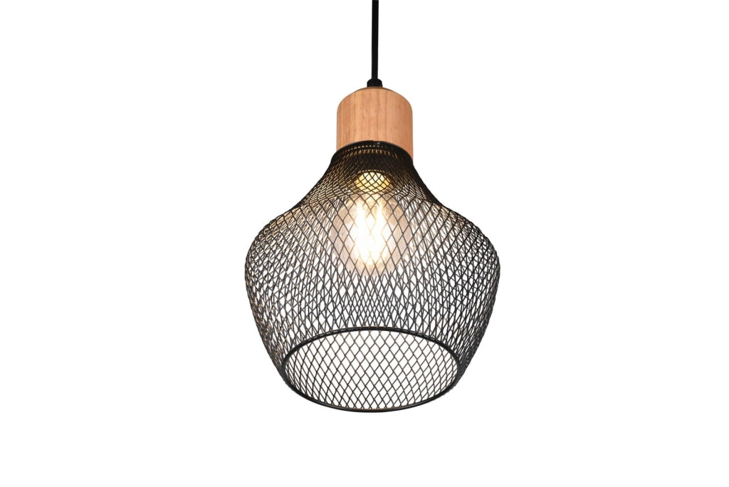 Lampada a sospensione RL Valeria nera legno E27 18cm