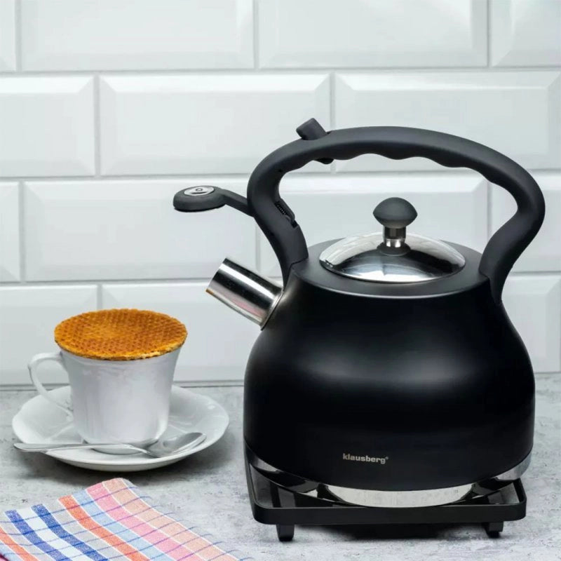 Klausberg KB-7448 Bollitore a fischio in acciaio inossidabile nero opaco da 2,7 l