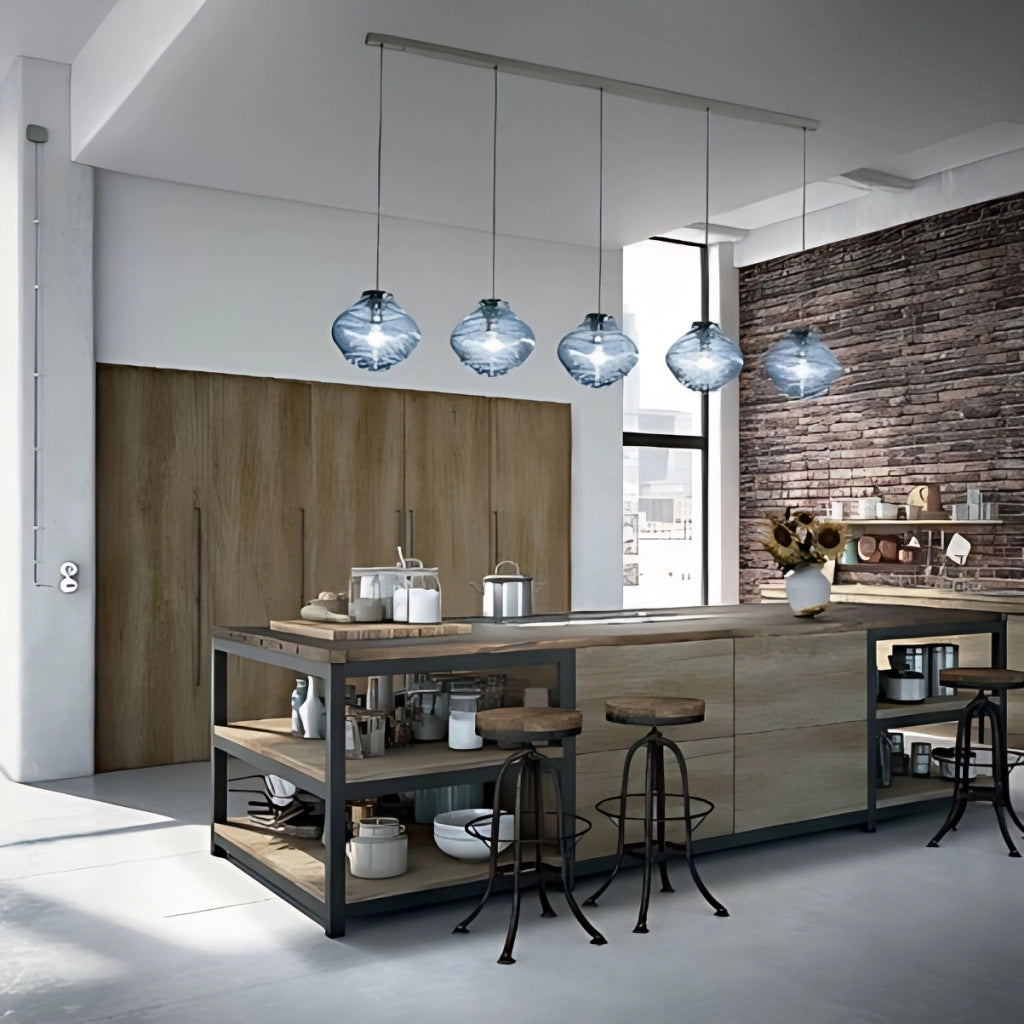 Bonnie Lampada a sospensione in vetro soffiato Ambra lavorazione rigadin struttura in metallo grigio diametro 27.5 cm altezza 313 cm E27 IP20 indoor