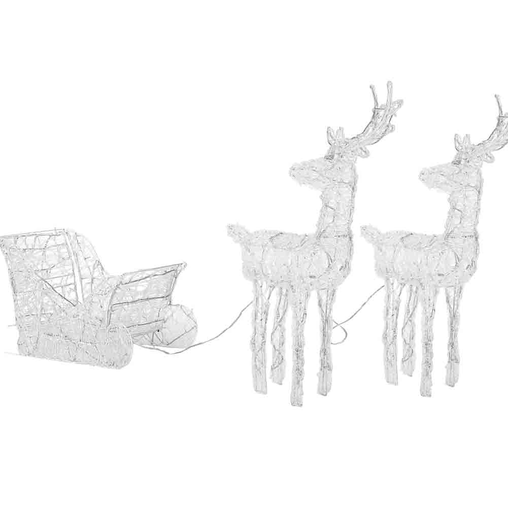 Slitta e Renne Natalizie 3D Luminose 240 LED Bianco Caldo per Esterno a batterie