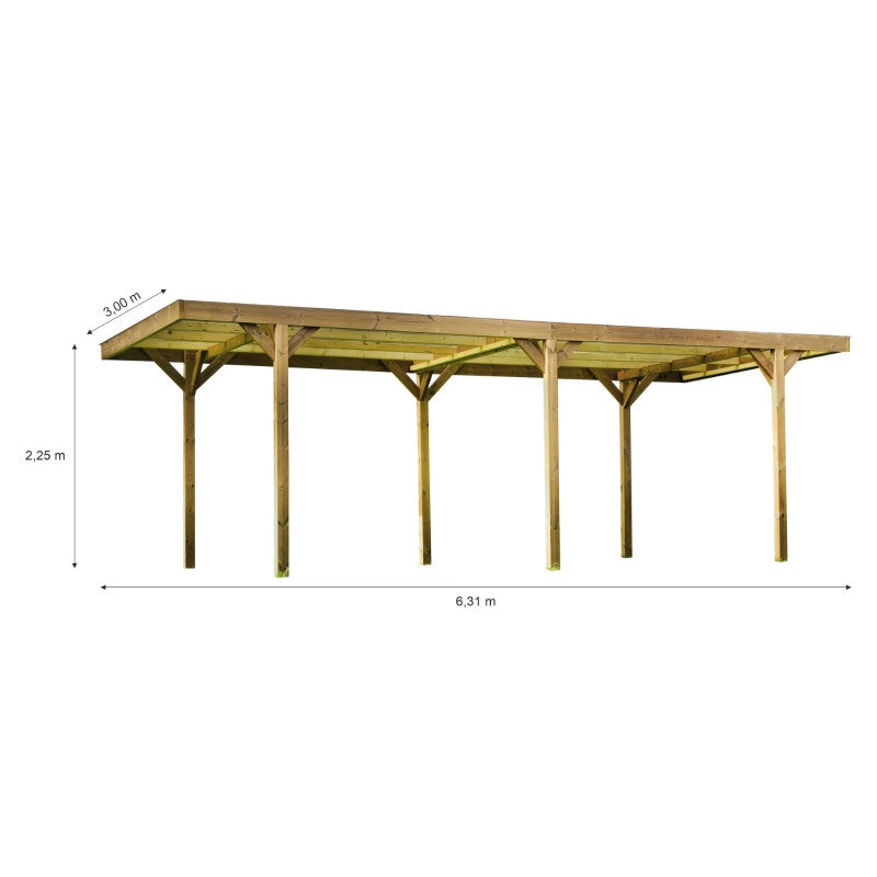 Tettoia auto in legno termotrattato 489x295 cm – carport con cpertura policarbonato 6 mm – Carport 1 posto auto – THP3063 Foresta