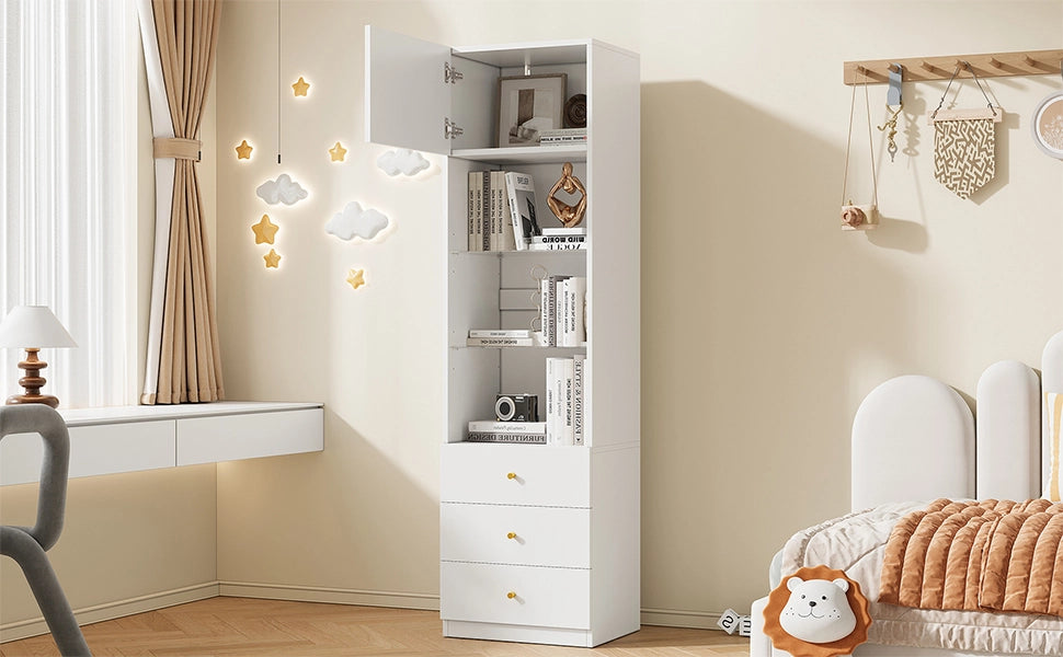 VETRINA MOBILE ALTO 50x40x180 cm Bianco MDF e vetro con ripiani regolabili