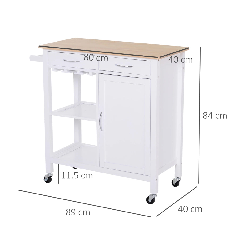 EasyComfort Carrello da Cucina Classico con Cassetti e Ruote in Legno Salvaspazio 89x40x84cm