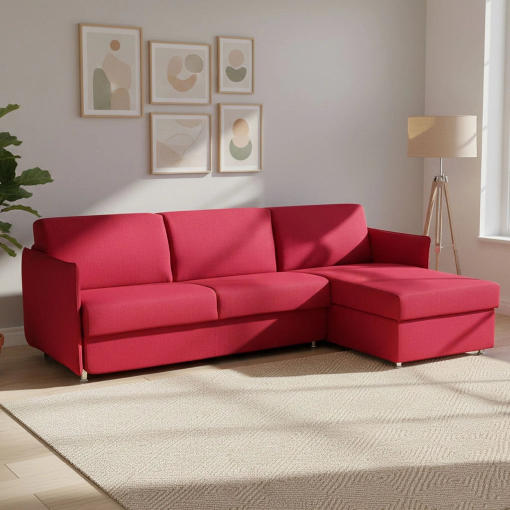 Scordia, Divano Letto con Penisola Sfoderabile Made in Italy, 260x160 cm Rosso