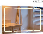 Mobile Bagno con Specchio e Luce, Armadietto Bagno a 3 Porte con Ripiani Regolabili, Ganci e Prese, Luce Tattile a 3 Colori, per Appartamento, Bianco, 100x14,5x60 cm, Nordico