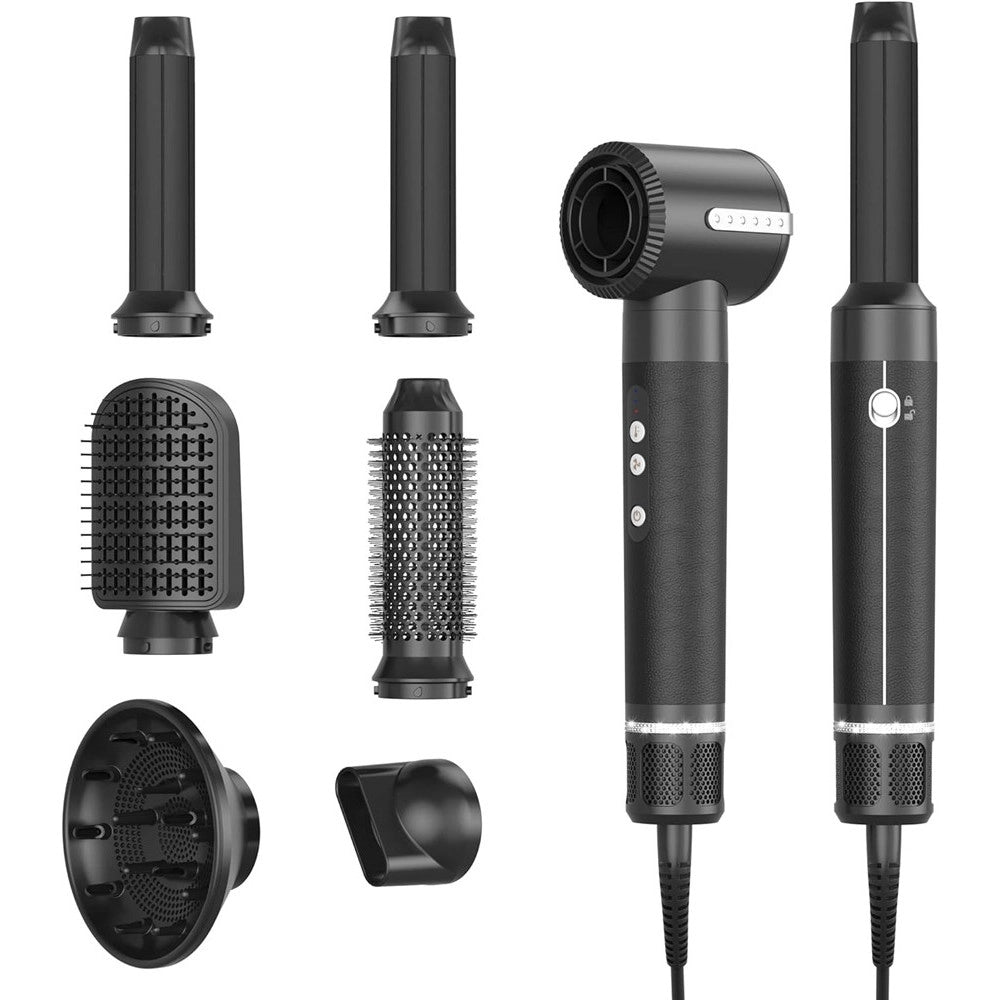 Trade Shop - Asciugacapelli Spazzola Phon Professionale Con Diffusore 7 In 1 Capelli Ricci Lisci -
