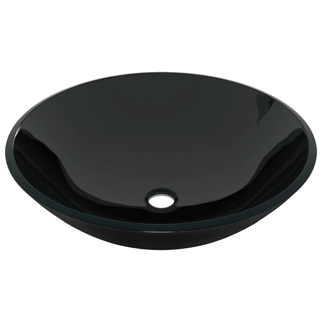 Lavandino da bagno con rubinetto e scarico a pulsante lavabo da appoggio lavabo da bagno lavabo per doccia vetro temperato diametro 42 cm nero 02_0002857