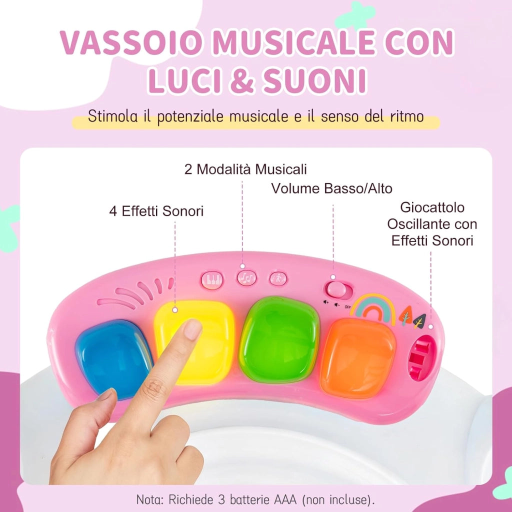 Jumperoo per Bambini, Saltarello Neonato con Altezza Regolabile, 6 Giocattoli Interattivi, Centro attività con Sedile Girevole a 360°, Gioco Saltellante con Suoni per Bambini 6+ Mesi (Rosa)