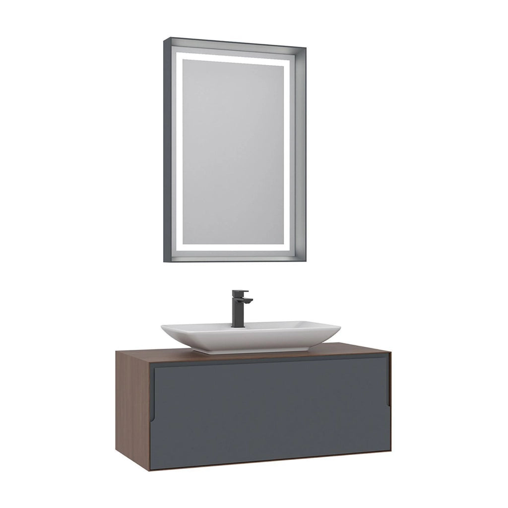 Set mobile lavabo con specchio (2 pezzi) "Craft 100" - 100 x 50 x 40 cm - Noce / Antracite / Bianco