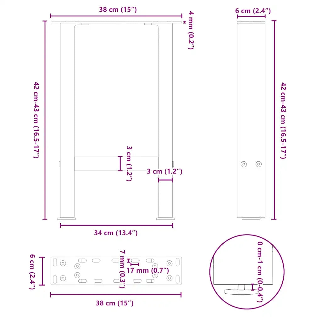 Gambe per Tavolino da CaffÃ¨ Nere 2 pz 38x(42-43) cm Acciaio