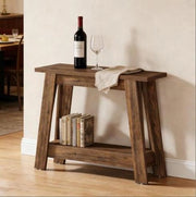 Tavolo consolle rustico 2 ripiani aperti 105x30x80 cm in legno marrone rustico