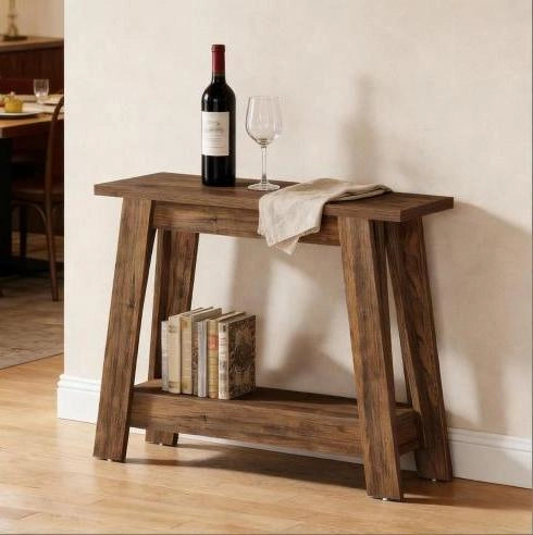 Tavolo consolle rustico 2 ripiani aperti 105x30x80 cm in legno marrone rustico