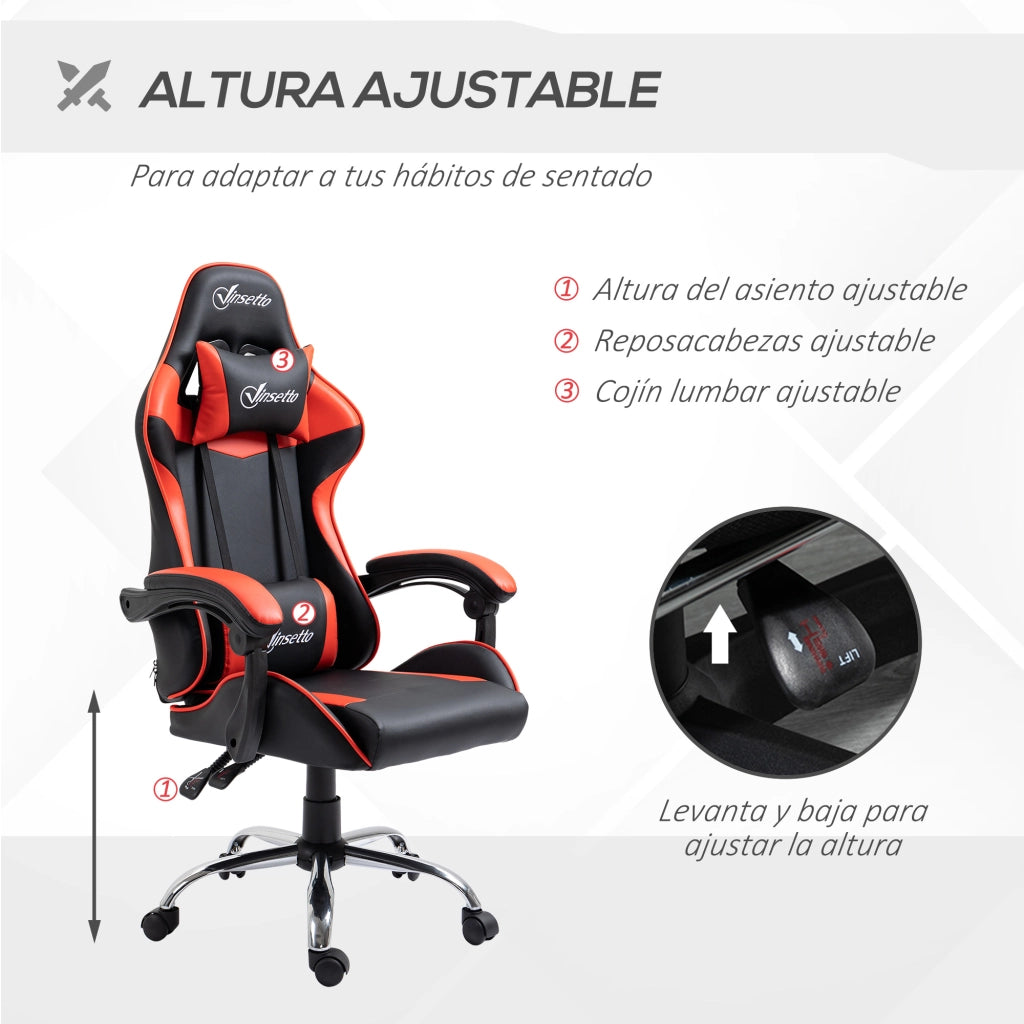 Sedia da Gaming Racing Girevole Regolabile in Altezza ¨C zephmum ¨C Rosso 63x67x122-130 cm